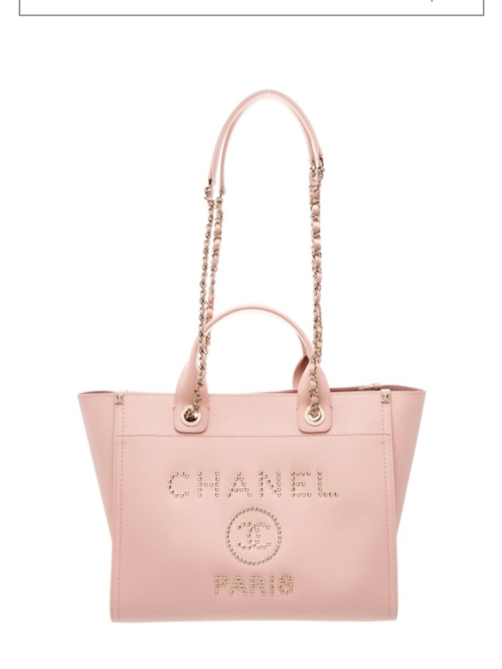 CHANEL Pink Leather Tote with Gold Chain-Strap Accents
